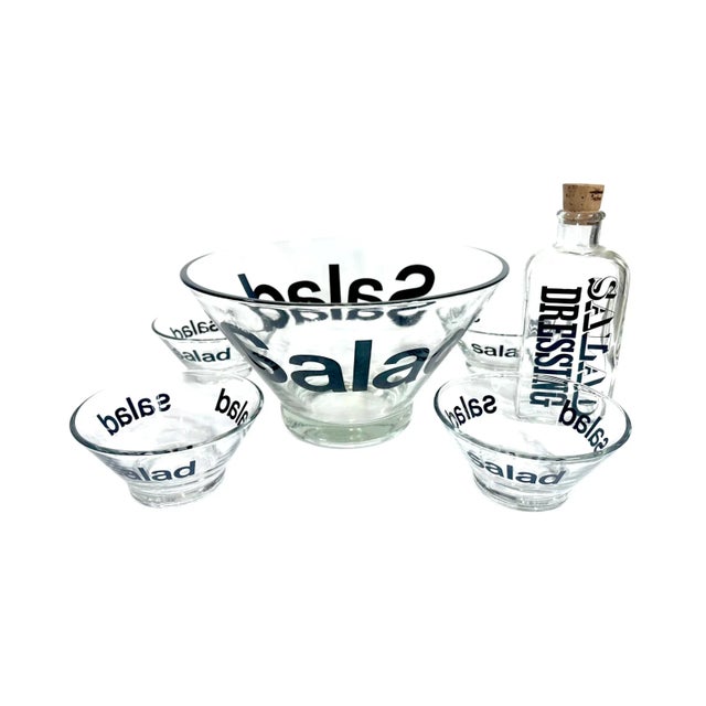 1970s Wheaton Salad Bowls and Dressing Container Set- 6 Pieces For Sale - Image 12 of 13