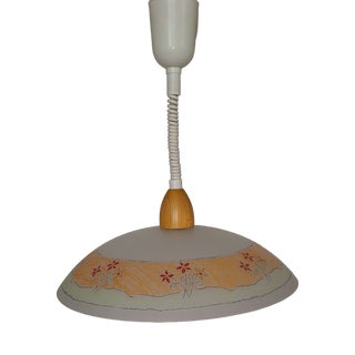 Vintage Ceiling Lamp with Glass Shade on Beechwood Mount, 1990s For Sale