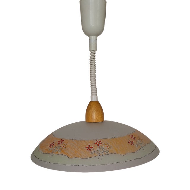 Vintage Ceiling Lamp with Glass Shade on Beechwood Mount, 1990s For Sale