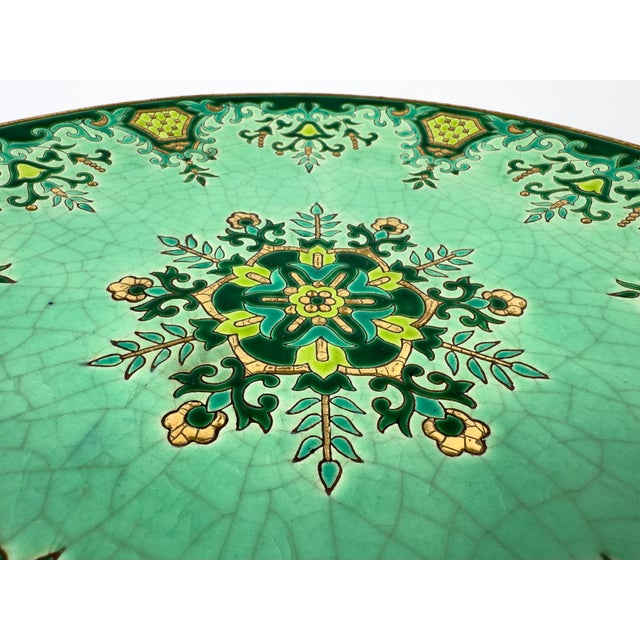 Large Vintage Longwy Raised Enamel Plate by m.p. Chevallier, Chevreuse Décor, C. 1952 For Sale - Image 10 of 16