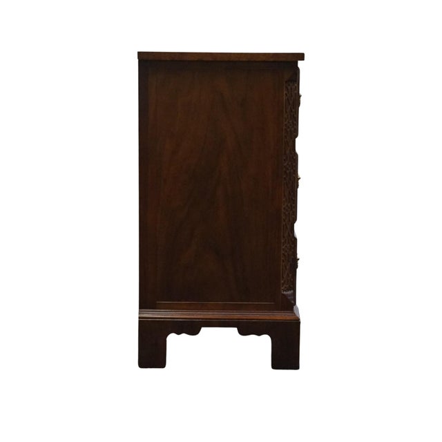 Late 20th Century Baker Furniture Solid Burled Walnut Traditional Chippendale Style 30" Three Drawer Nightstand For Sale - Image 12 of 12