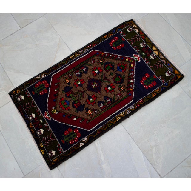 Hand Knotted Small Rug Vintage DoorMat Entry Decor - 20'' X 35'' For Sale - Image 10 of 13
