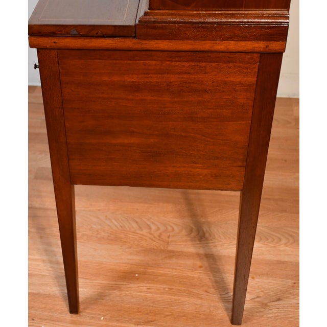 1910s Antique English Sheraton Mahogany Inlaid Writing Secretary Tambour Desk. For Sale - Image 9 of 18
