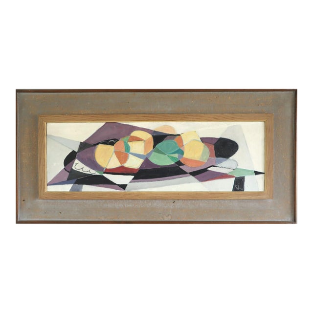 1950 Mid-Century Modern 'Geometric Harvest' Swedish Geometric Abstract Still Life Oil Painting, Framed For Sale