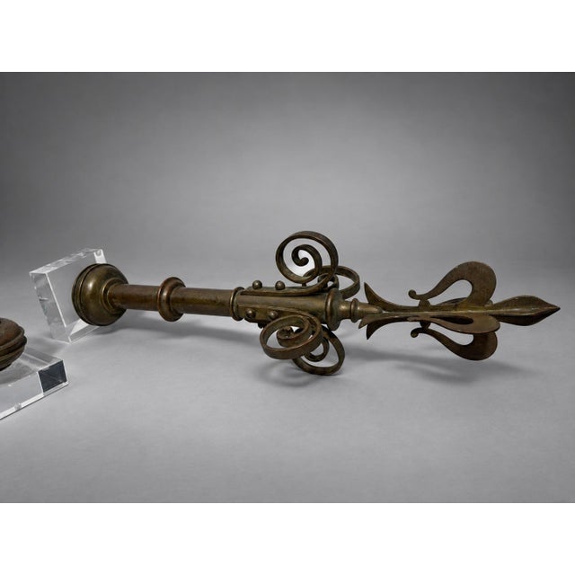 Pair of 19th C, French Brass Fleur-De-Lis Gate Post Finials on Lucite Bases For Sale - Image 4 of 8
