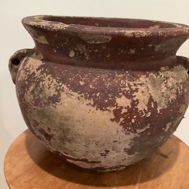 Chocolate Antique Rustic Double-Handled Large Terracotta Planter/Vessel Earthy Red and Cream Patina For Sale - Image 8 of 12
