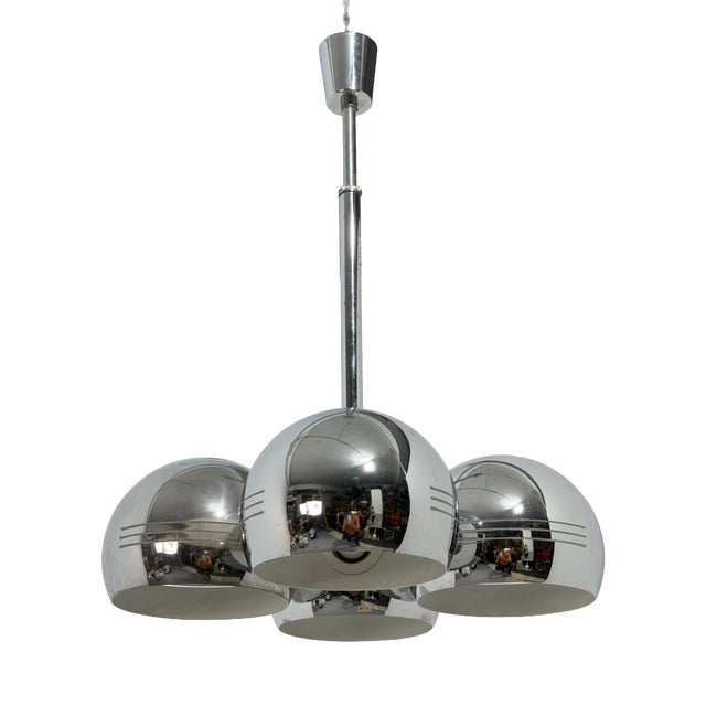 Space Age Chromed Metal 4-Light Chandelier in the style of Reggiani, 1970 For Sale