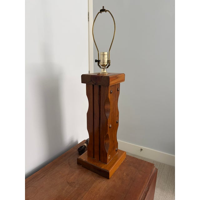 1960s Mid Century Modern Chunky Wooden Handcrafted Lamp For Sale In Denver - Image 6 of 9