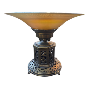 Art Deco Signed Lustre Art, Art Glass Bowl With Bronze Pedestal Circa 1920