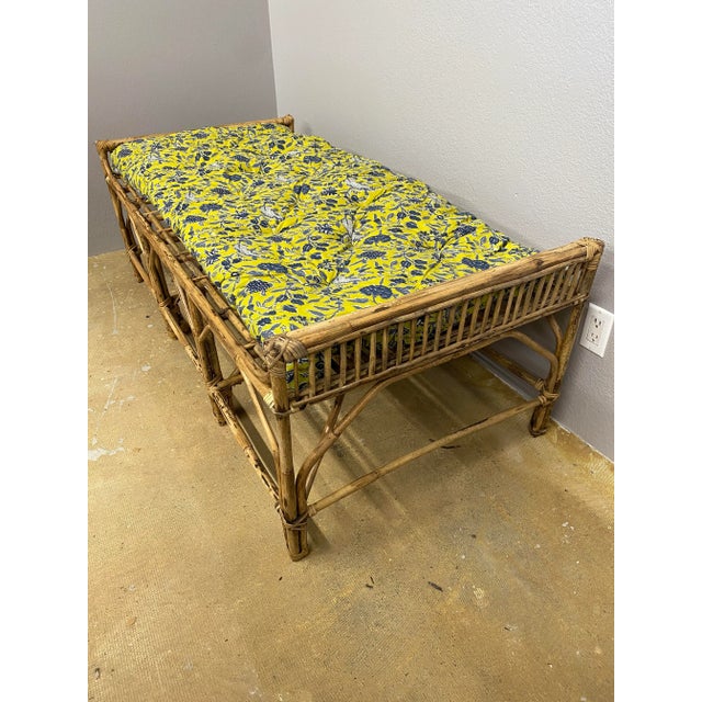 Contemporary Rattan and Bamboo Bench Daybed W/Cushion For Sale - Image 3 of 8