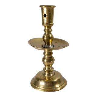 17th or 18th Century European Dutch Heemskirk Mid-Drip Brass Candlestick For Sale