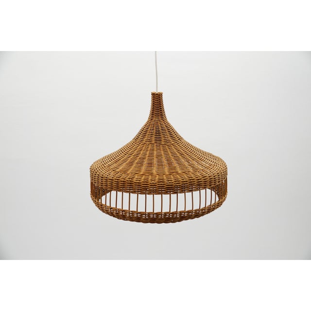 Wood Mid-Century Modern Rattan Wicker Pendant Light, 1960s For Sale - Image 7 of 9