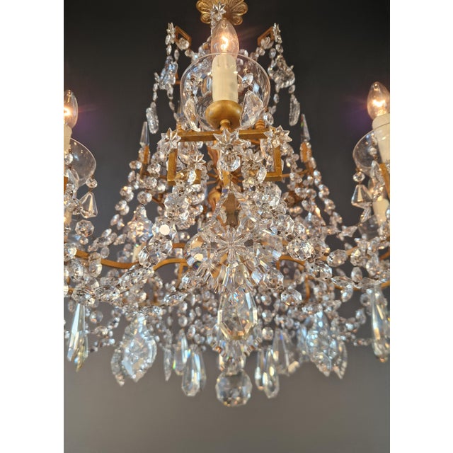 Wood Antique Louis XVI Revival Crystal Chandelier Giltwood and Brass Circa 1890 For Sale - Image 7 of 13