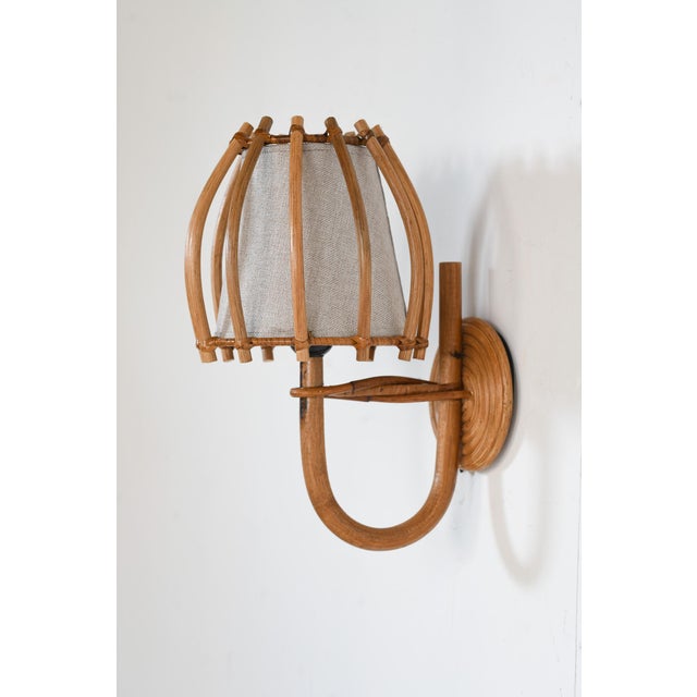 Contemporary Pair of Bent Rattan Wall Sconce For Sale - Image 9 of 10