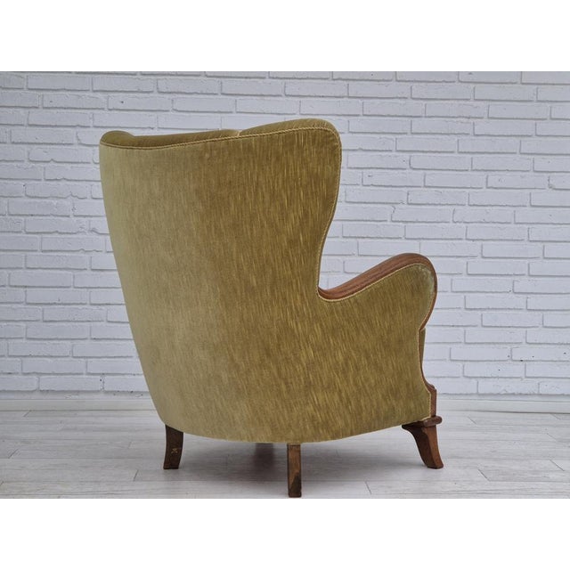 Danish Armchair in Furniture Velour and Oak, 1960s For Sale - Image 10 of 18