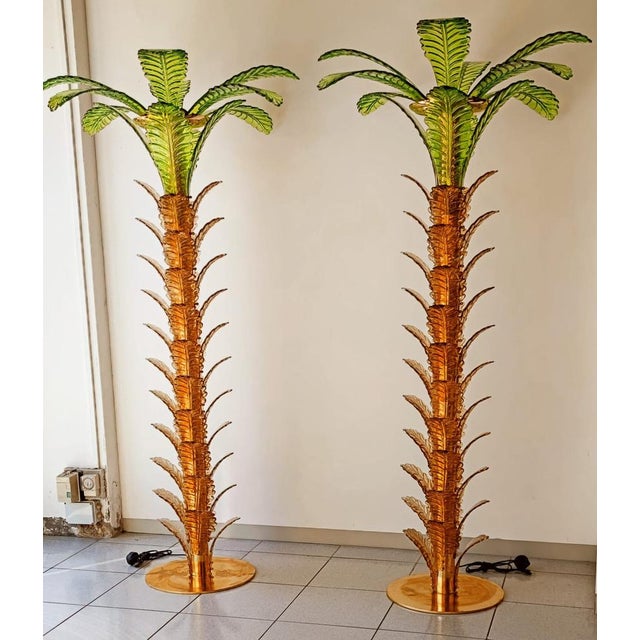 Palm Tree Floor Lamps in Brass & Murano Glass, Set of 2 For Sale - Image 15 of 17