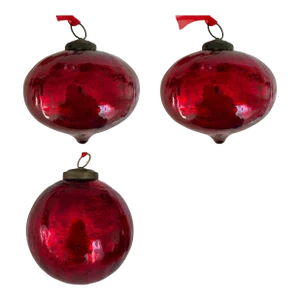 Late 20th Century Oversized Red Crackle Glass Christmas Ornaments - Set of 3