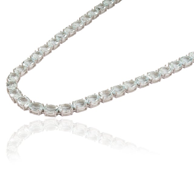 19th Century Style 100.3 Ct Aquamarine Silver Rivière 18 Inch Necklace & Drop Earrings - 3 Pieces For Sale - Image 9 of 15
