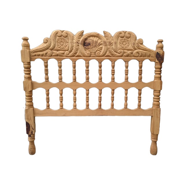 Vintage Hand Carved Indonesian Spindle Headboard in Natural Unfinished