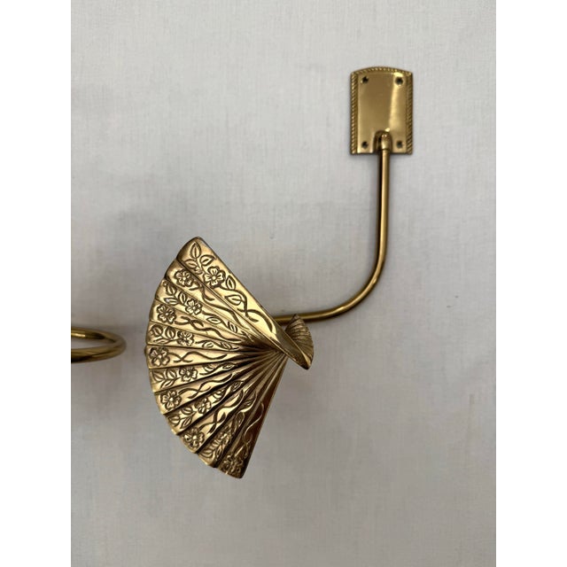 Brass Pair of Vintage Hollywood Regency Solid Brass Curtain Tiebacks For Sale - Image 8 of 12