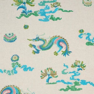 Sample - Schumacher Hanlun Dragon Embroidery Fabric in Natural For Sale