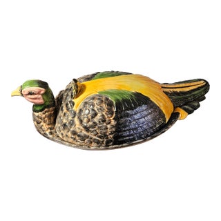 Italian Ceramic Two Piece Game Bird Covered Meat Platter or Tureen Made in Italy For Sale