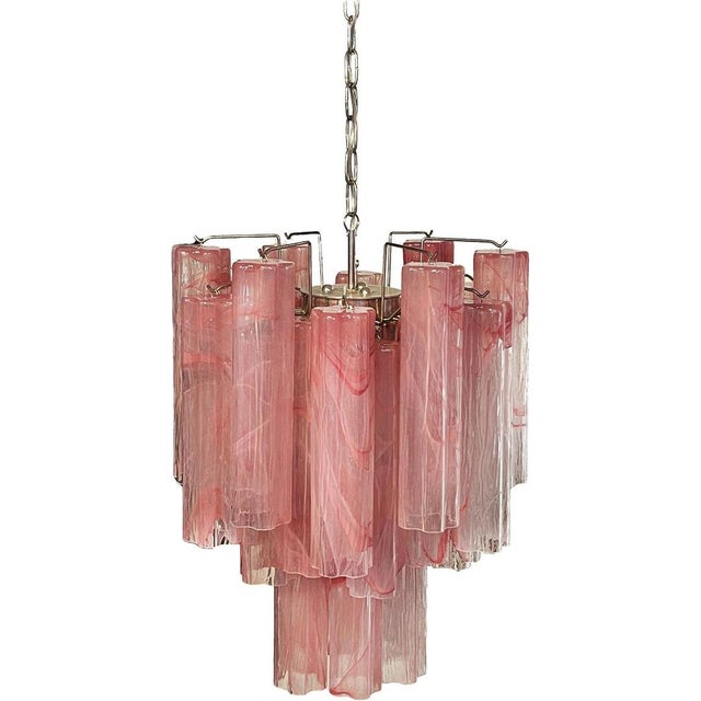 Metal Glass Tube Chandelier with 30 Albaster Pink Glasses, 1990s For Sale - Image 7 of 16