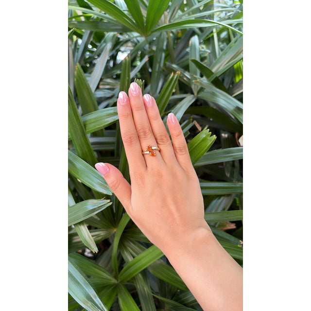 Modern Set in 18k Gold, Orange Sapphire & Tapered Baguette Diamond Engagement Ring, Size 6 For Sale - Image 3 of 10