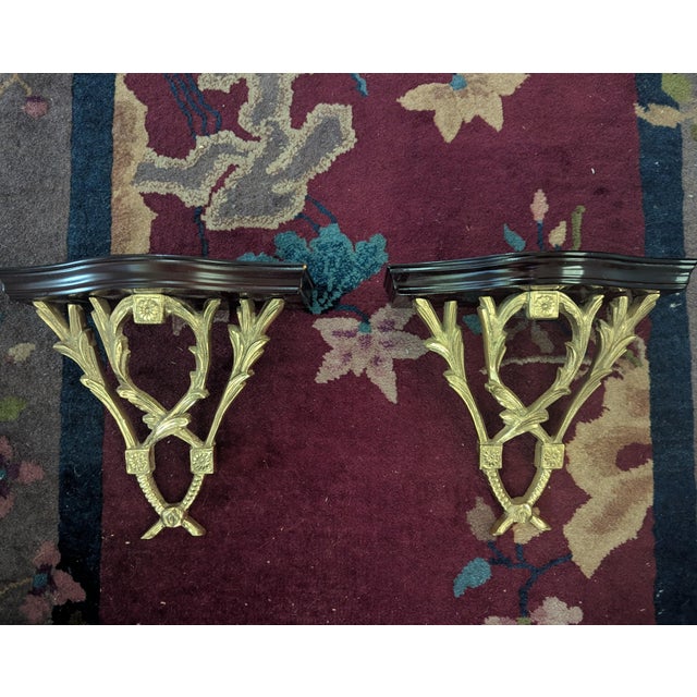 Vintage 1990s Chelsea House Brass and Cherry Wood Decorative Brackets Use for displaying your Imari Plates, Ginger Jars,...