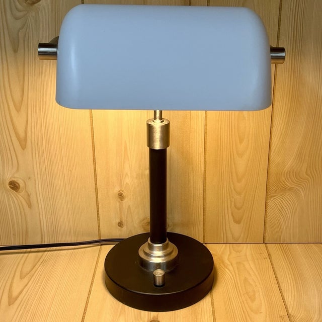 White Vintage White Shade Desk Lamp Tabletop Bankers Lamp For Sale - Image 8 of 9