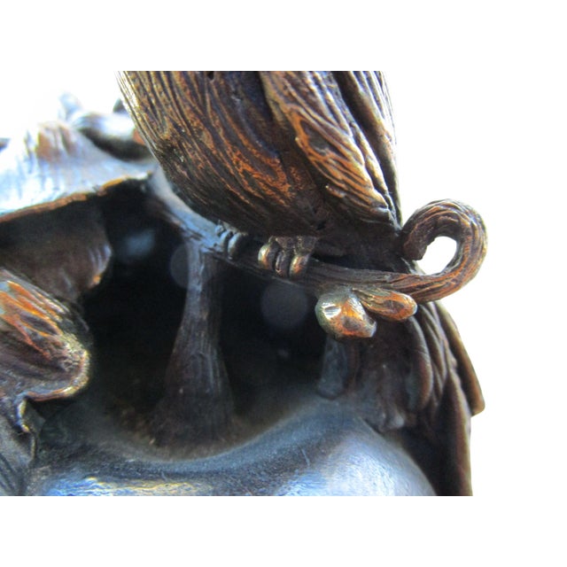 Intricate Bronze Pheasant Bird on Apple With Ladybug Antique Table Bell For Sale - Image 9 of 12