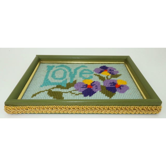 1970s Framed Vintage 'Love' & 'Bless This Home' Needlepoints, a Pair For Sale - Image 5 of 11