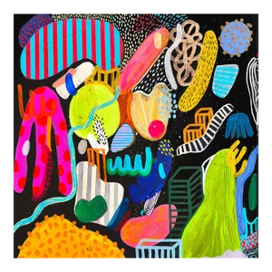 Contemporary Abstract Mixed Media - Acrylic, Oil Pastels, Gouache on Cotton Canvas Painting “Creation I" by Daniela Marin