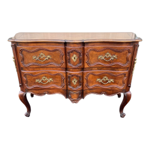 1980's Baker Furniture Louis XV Walnut Chest of Drawers or Commode