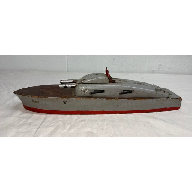 The Vintage 1940s handmade wood Keystone Manufacturing Company USN battleship model is a unique and sought-after...