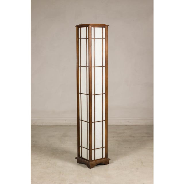 Vintage Tall Japanese Shoji Style Floor Lamp with Rice Paper Panels For Sale - Image 13 of 16