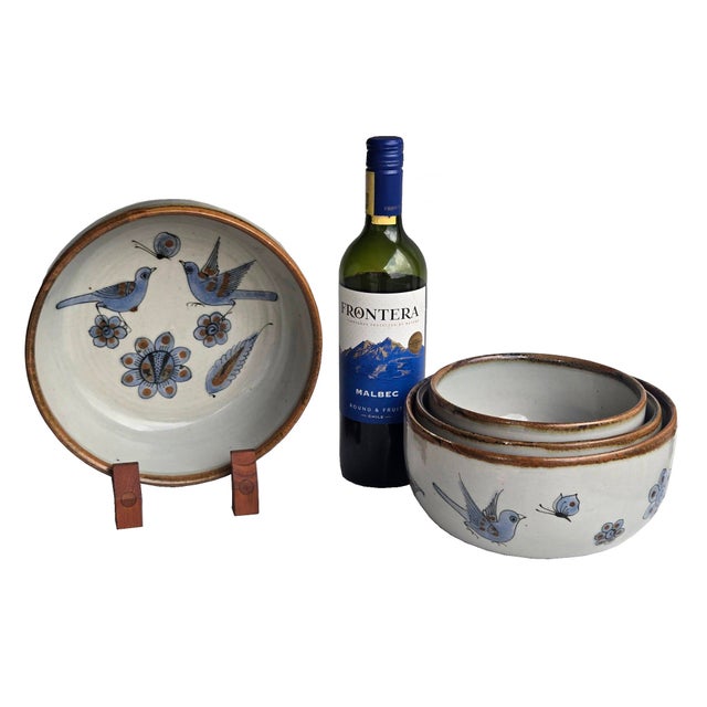 Gray Vintage Set of Tonala El Palomar Blue Serving Bowls by Ken Edwards Pottery, 4 Pieces For Sale - Image 8 of 17
