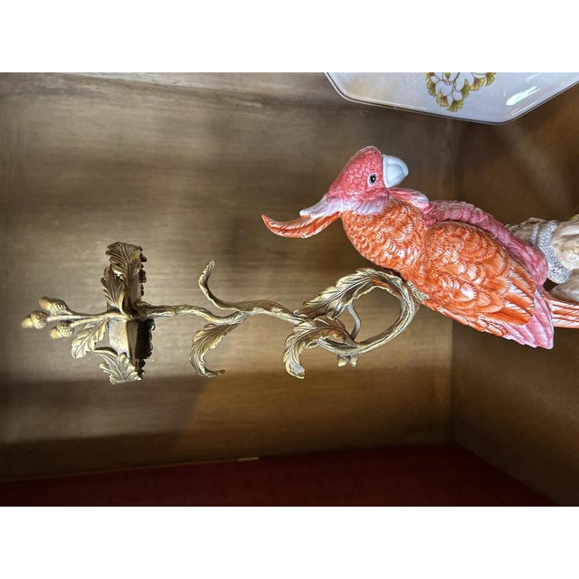 Contemporary Coral Parrot Candlestick in Porcelain and Straight Bronze by Gand & C For Sale - Image 3 of 5