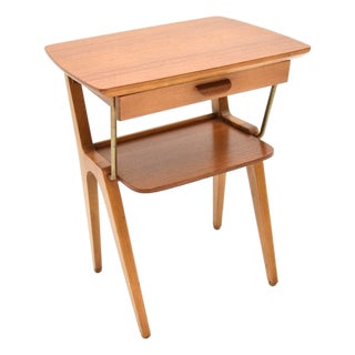 Vintage Swedish Teak and Brass Bedside or Side Table, 1960s For Sale