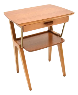 Vintage Swedish Teak and Brass Bedside or Side Table, 1960s