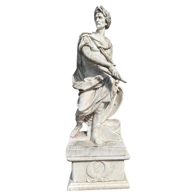 Stone After Nicolas Coustou, Large Sculpture of Julius Caesar, 1980s, Marble For Sale - Image 7 of 7