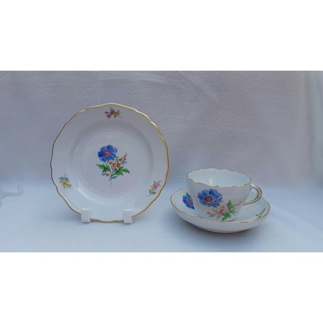 Vintage Porcelain Coffee & Tea Trio Set with Hand-Painted Blue Anemone from Meissen , 1970, Set of 3 For Sale - Image 10 of 10