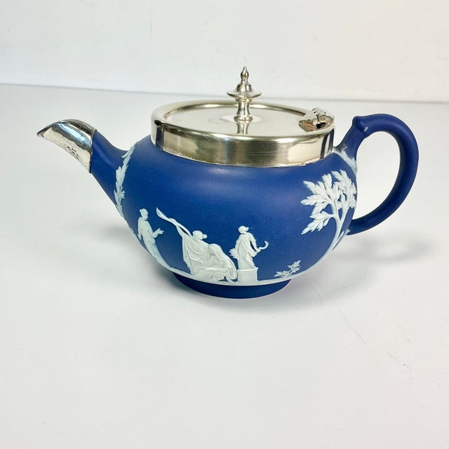 English Early 20th C Antique English Chippendale Wedgwood Sterling Silver Hellenic Porcelain Tea Pot For Sale - Image 3 of 16