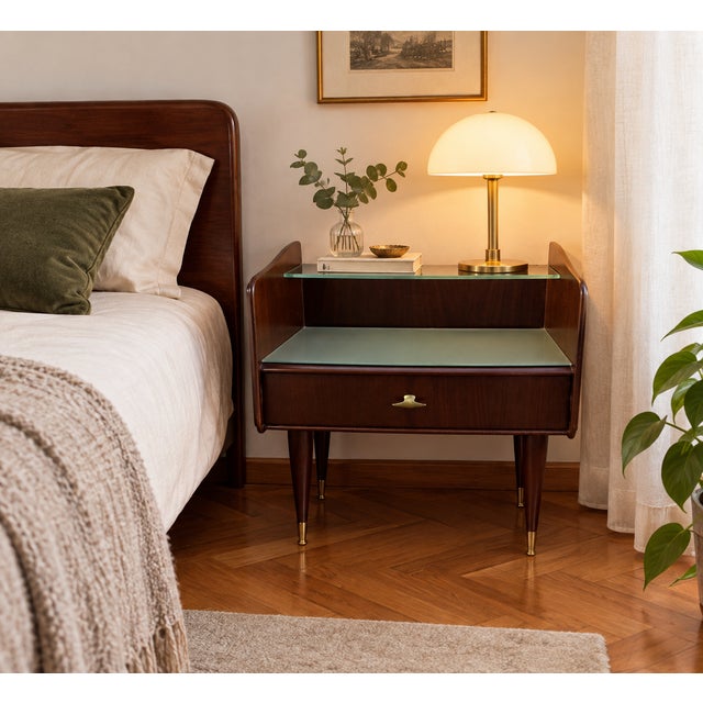 Mid-Century Italian Mahogany Nightstands with Painted Glass, 1960s, Set of 2 For Sale - Image 10 of 10