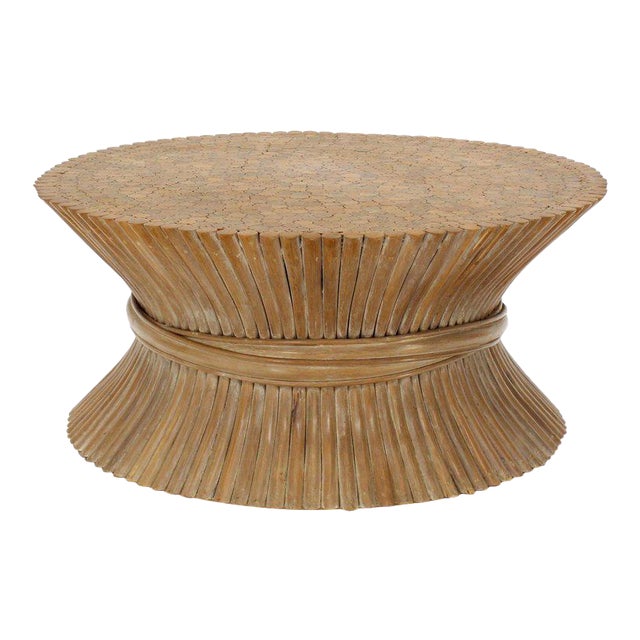 Mid-Century Modern McGuire Round Wheat Bamboo Sheaf Base Coffee Table For Sale