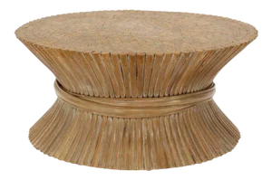 Mid-Century Modern McGuire Round Wheat Bamboo Sheaf Base Coffee Table