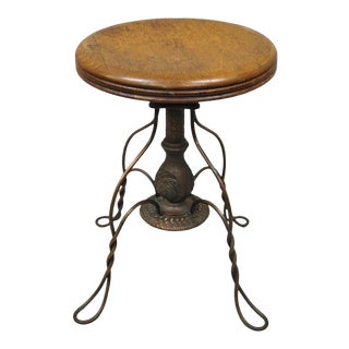 1900s Antique Adjustable Oak Wood Ice Cream Parlor Stool For Sale