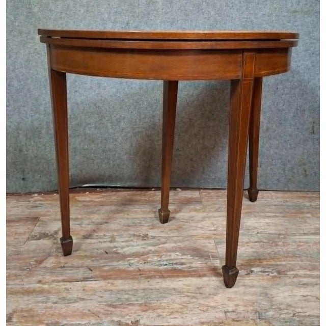 Louis XVI Style Mahogany and Green Felt Half-Moon Game Table For Sale - Image 6 of 8