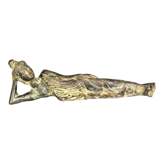 Antique 19th Century Bronze Reclining Buddha Statue 9" Long For Sale
