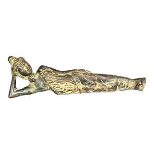 Antique 19th Century Bronze Reclining Buddha Statue 9" Long